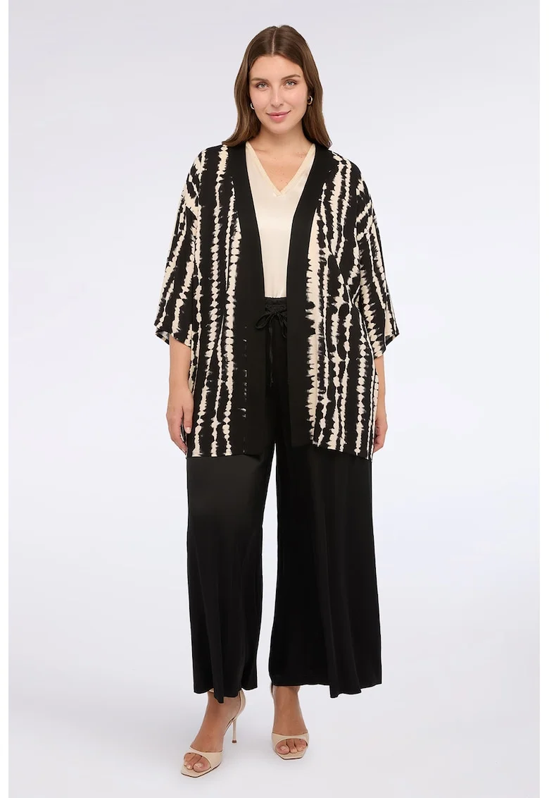 Pantaloni crop evazati cu snur, Negru