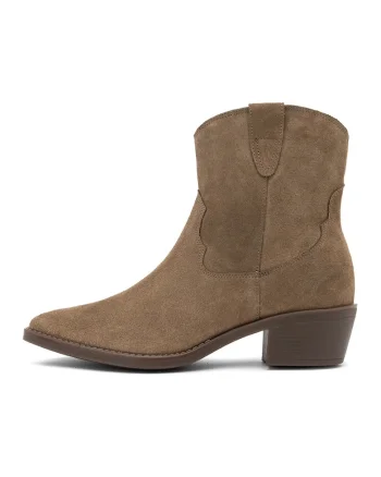 Botine cowboy de piele cu toc cubanez Leyla, Maro taupe deschis