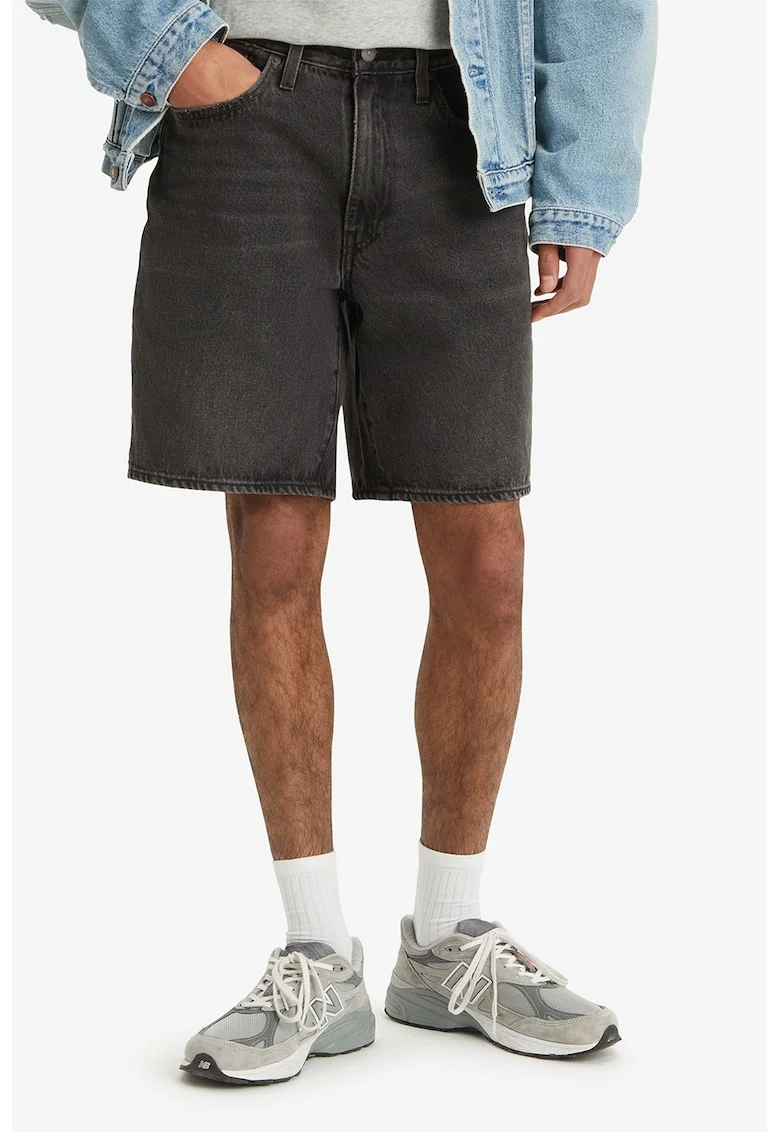 Blugi scurti relaxed fit cu talie medie, Gri antracit