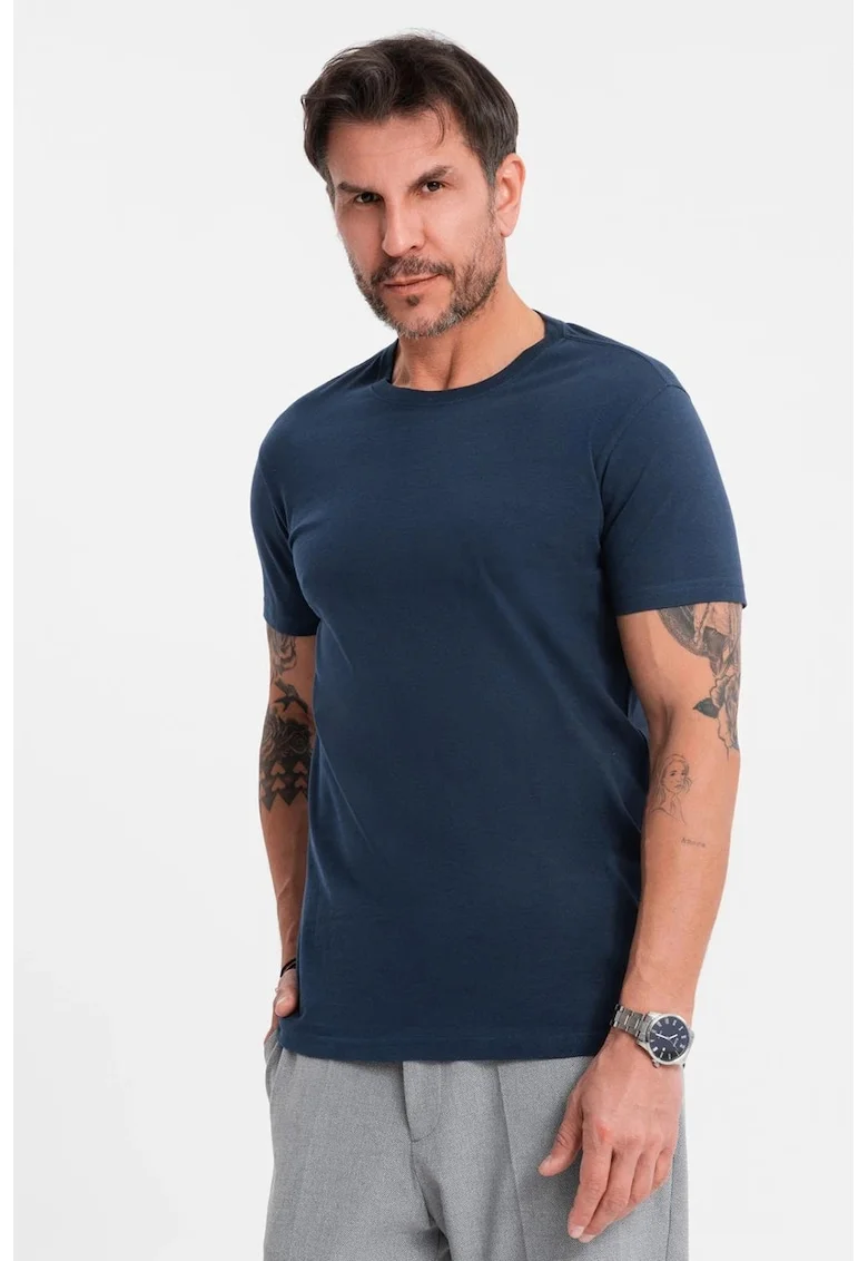Tricou uni cu decolteu la baza gatului, Bleumarin