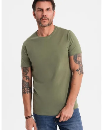 Tricou uni cu decolteu la baza gatului, Kaki