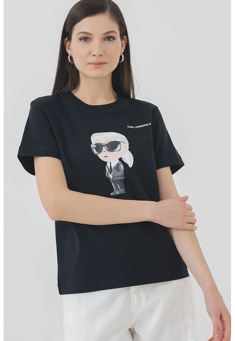 Tricou din bumbac organic cu imprimeu, Alb/Negru