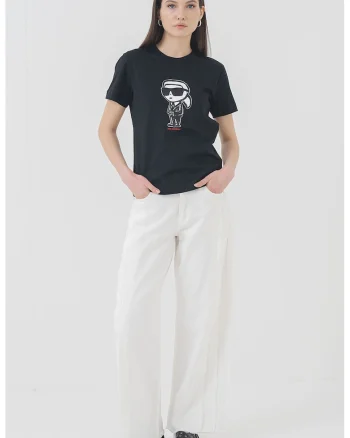 Tricou de bumbac organic cu imprimeu logo, Alb/Negru