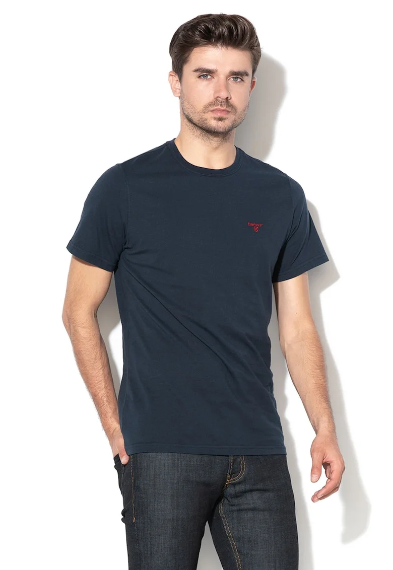 Tricou din bumbac cu decolteu la baza gatului, Bleumarin