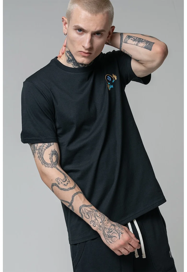 Tricou cu imprimeu pe spate Desert Sunset, Negru/Albastru lavanda