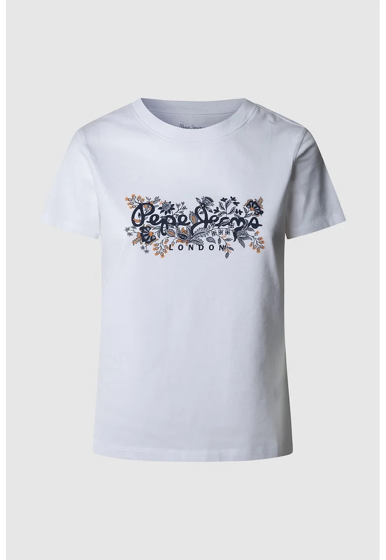 Tricou din bumbac cu logo, Negru stins/Alb optic