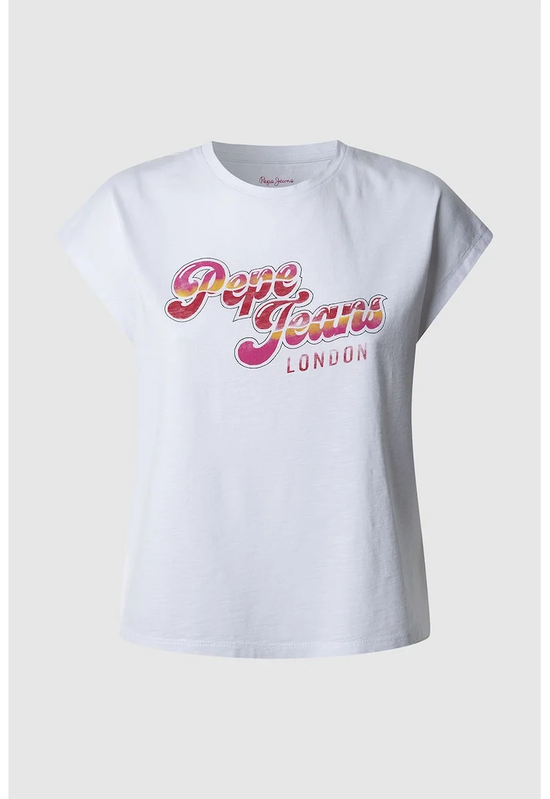 Tricou din bumbac cu imprimeu logo, Rosu/Alb/Roz fandango