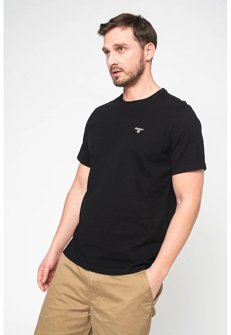 Tricou din bumbac cu decolteu la baza gatului, Negru