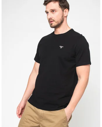 Tricou din bumbac cu decolteu la baza gatului, Negru