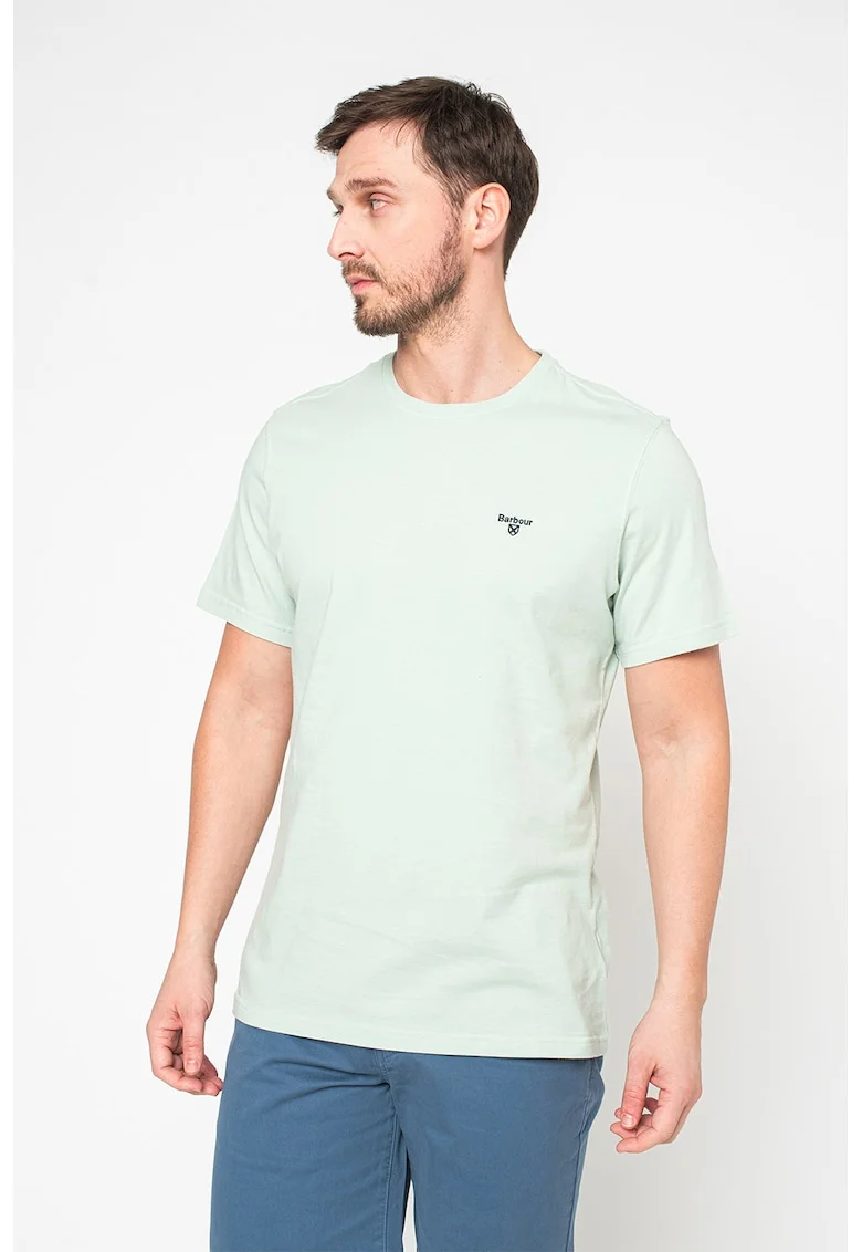 Tricou din bumbac cu decolteu la baza gatului, Verde menta