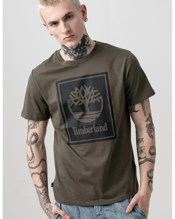Tricou din bumbac cu imprimeu logo, Negru/Kaki inchis