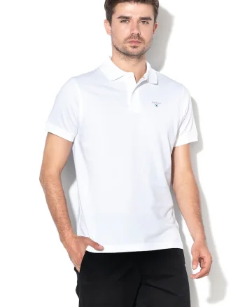 Tricou polo din material pique cu logo brodat, Alb
