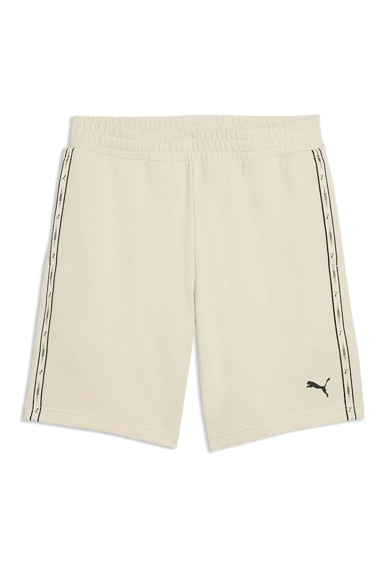 Pantaloni scurti cu benzi logo si talie elastica, Negru/Bej deschis