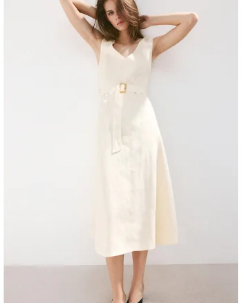 Rochie de in cu decolteu in V, Bej deschis