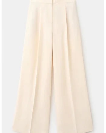 Pantaloni din amestec de in, Alb fildes,
