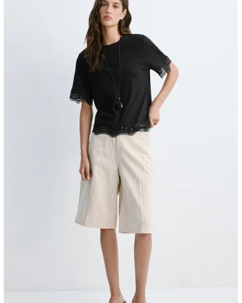 Tricou cu broderie Anglaise, Negru