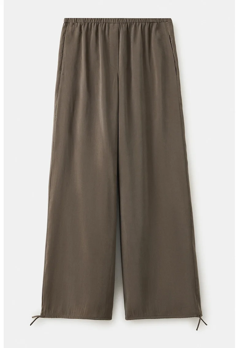 Pantaloni ampli din amestec de modal cu terminatii ajustabile, Maro taupe inchis