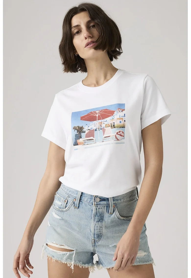 Tricou din bumbac cu imprimeu grafic Favorite, Alb optic