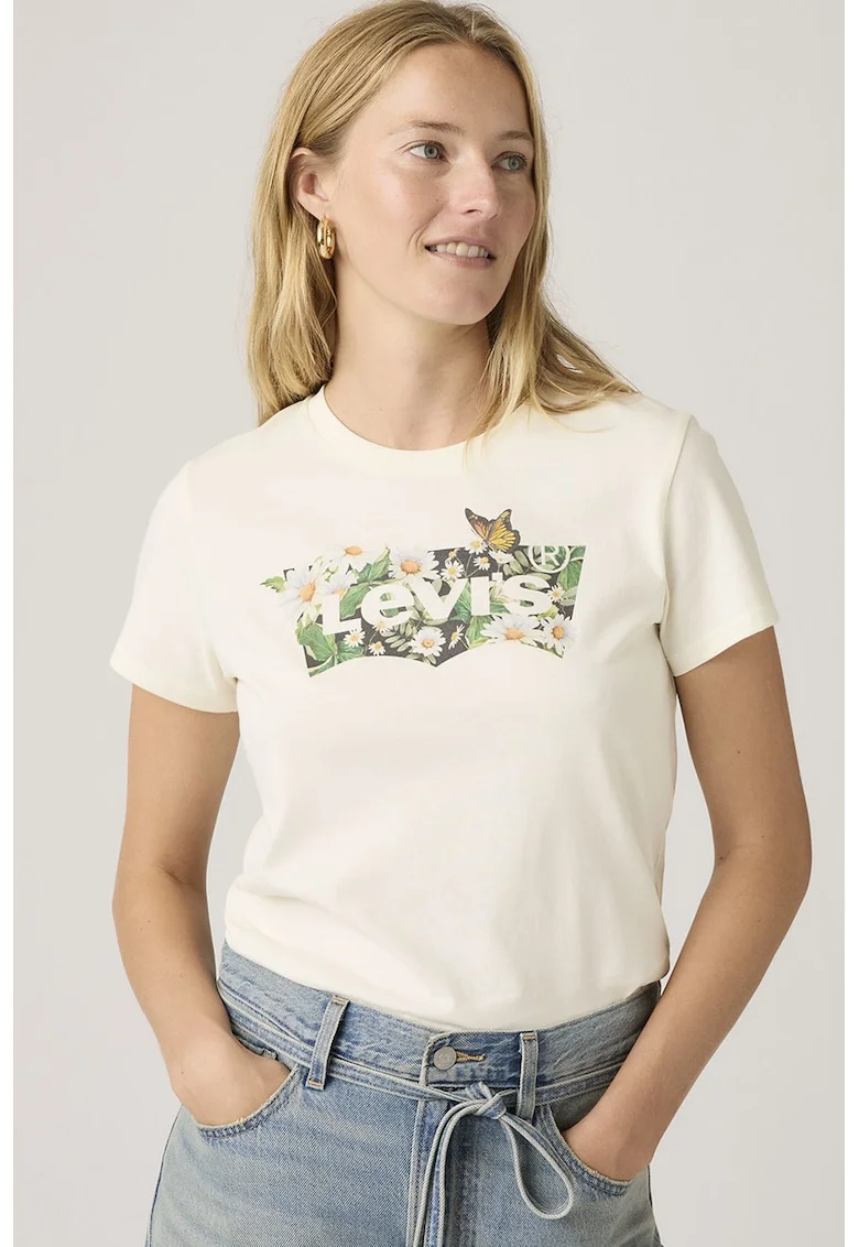 Tricou regular-fit cu imprimeu grafic, Verde pal/Alb murdar