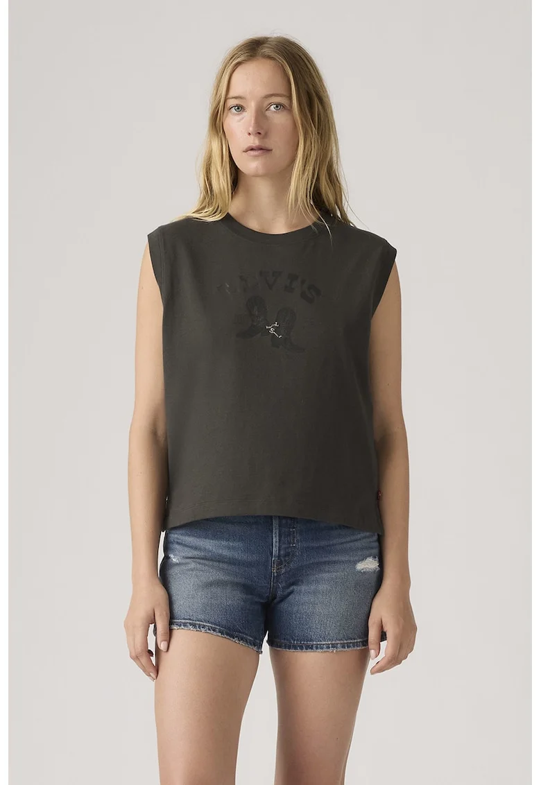 Tricou cu imprimeu logo Boxy, Gri antracit