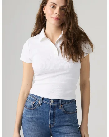 Tricou polo din amestec de modal cu aspect striat, Alb optic
