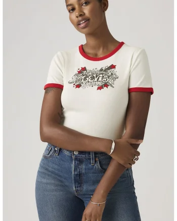 Tricou slim-fit cu logo, Rosu/Alb murdar
