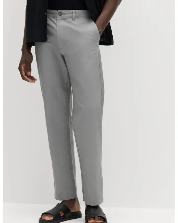 Pantaloni chino din amestec de in, Gri marmorat