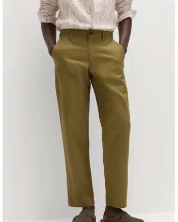 Pantaloni chino din amestec de in, Verde masliniu
