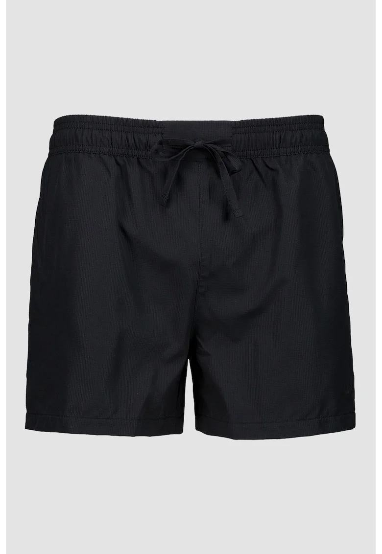 Pantaloni scurti de baie cu model uni si talie ajustabila, Negru