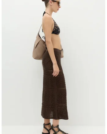 Fusta midi din tricot pentru plaja, Maro inchis
