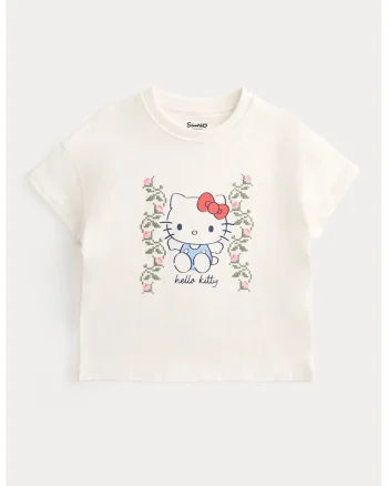 Tricou din bumbac cu design grafic, Alb fildes