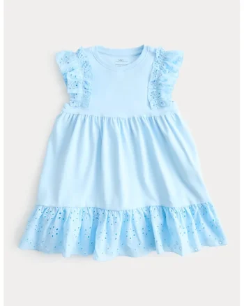Rochie evazata cu decolteu rotund, Albastru pastel