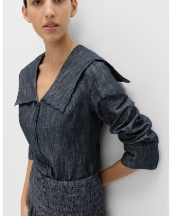 Camasa slim-fit din amestec de in, Bleumarin