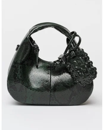 Geanta de mana cu model piele de sarpe, Negru