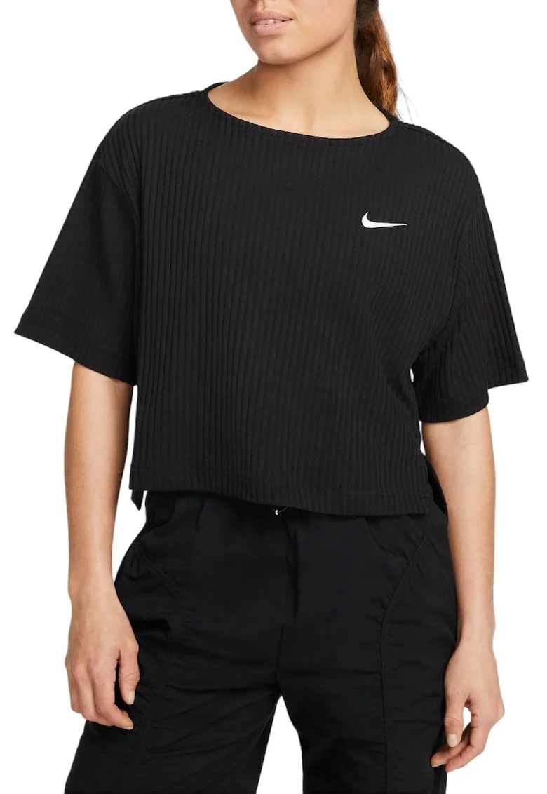 Tricou dama  W NSW RIB JRSY SS TOP, Bumbac, Negru, Negru