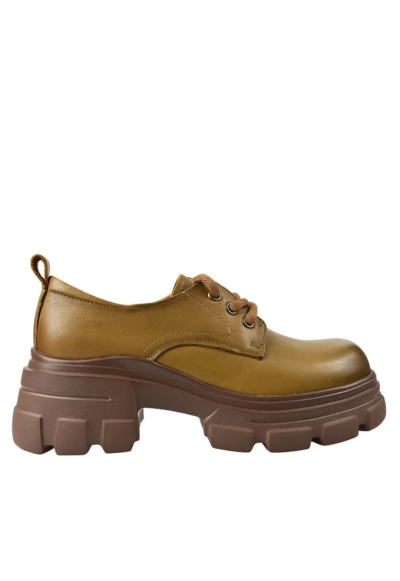 Pantofi casual, dama,  KM 1607 kaki, piele naturala, Kaki