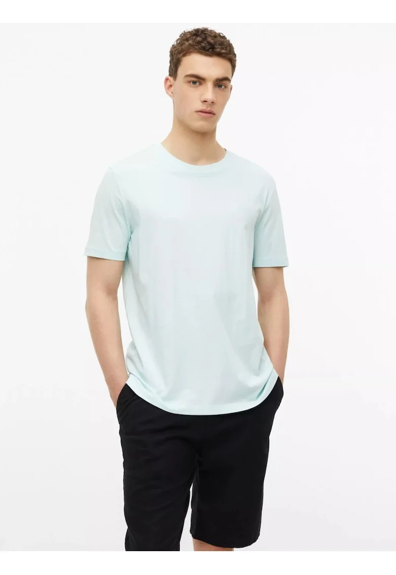 Tricou barbati, din bumbac, la baza gatului, Regular fit, Turcoaz deschis, Turcoaz deschis
