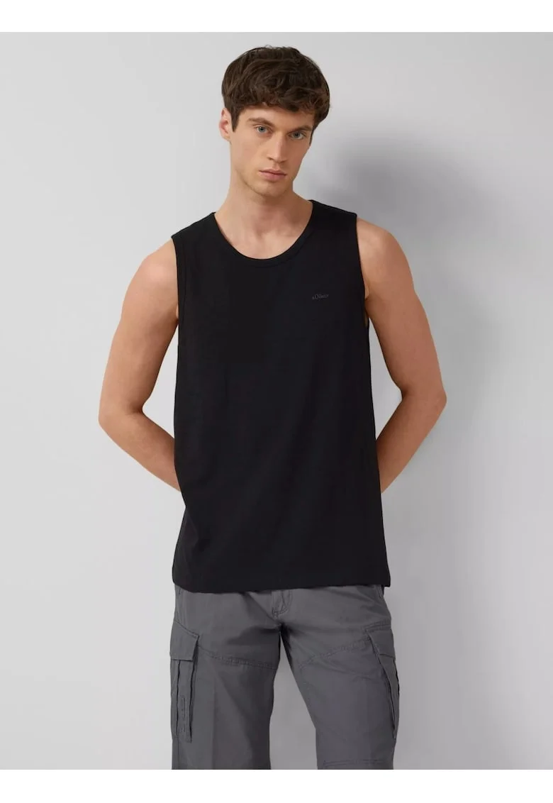 Tricou fara maneca barbati, din jerseu de bumbac, Regular fit, Negru