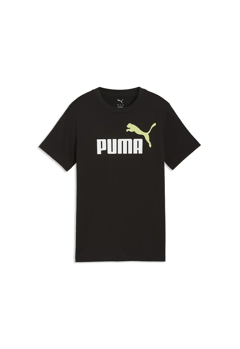 Tricou de bumbac cu imprimeu logo, Alb/Maro inchis/Verde fistic