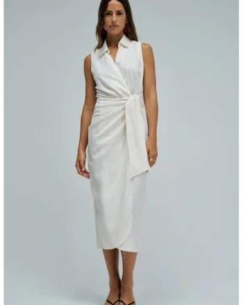 Rochie midi din amestec de in