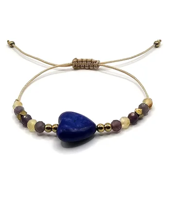 Bratara handmade, ajustabila, zodia Fecioara,  pietre semipretioase Citrin, Ametist, Hematit, si Lapis Lazuli, bej