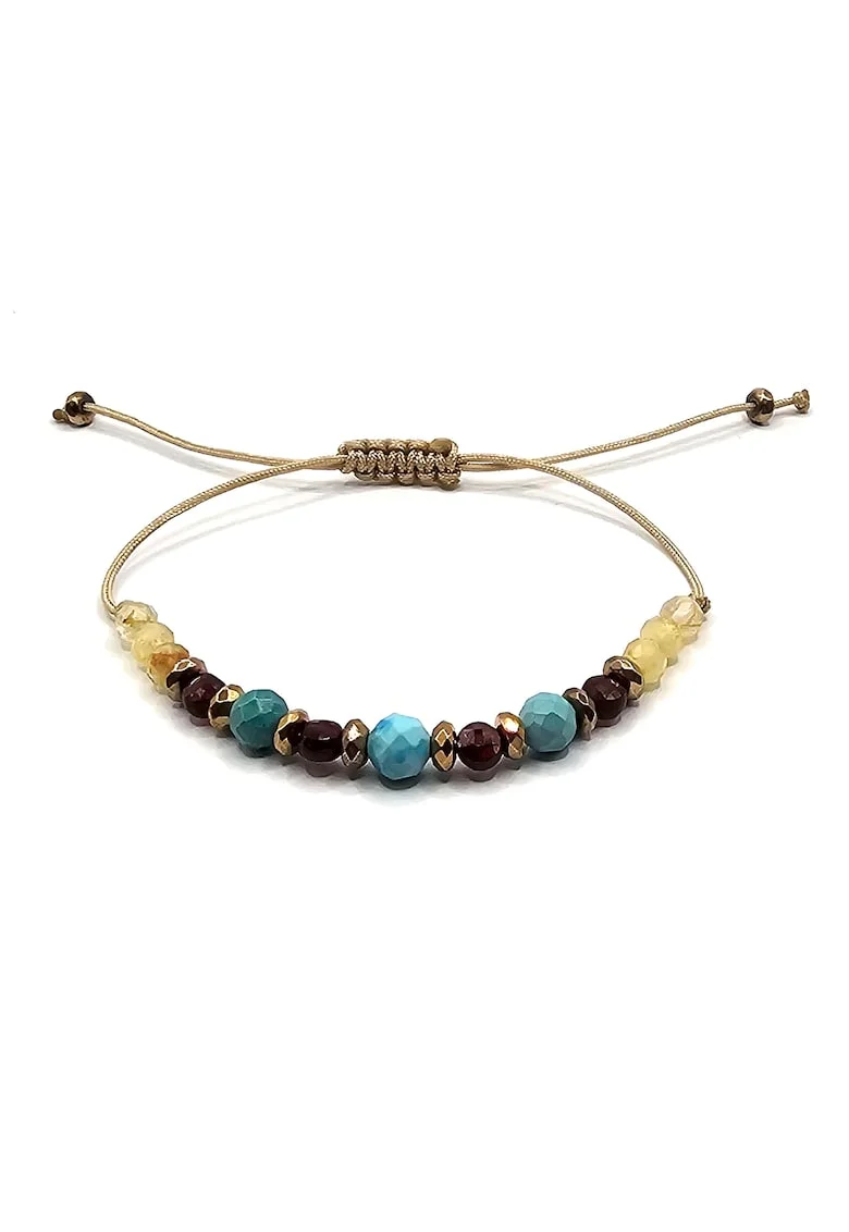 Bratara handmade, ajustabila, zodia Sagetator,  pietre semipretioase Citrin, Hematit, Granat si Turcoaz, bej