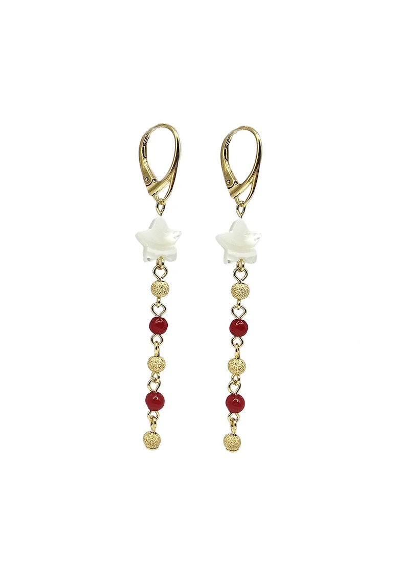 Cercei handmade, din argint 925 placat cu aur 24k,  pietre semipretioase jad si sidef, multicolor