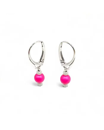 Cercei handmade, din argint 925,  perle Swarovski, fuchsia/argintiu