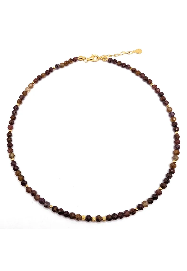 Colier handmade, ajustabil, argint 925 placat cu aur 24k,  pietre semipretioase rubin, multicolor, max. 43.50 cm