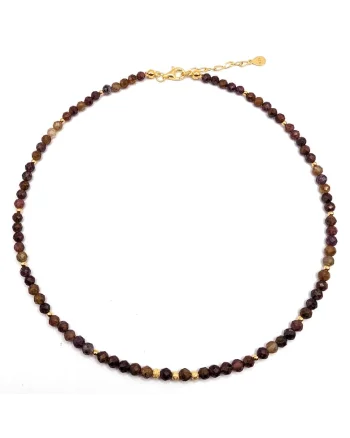 Colier handmade, ajustabil, argint 925 placat cu aur 24k,  pietre semipretioase rubin, multicolor, max. 43.50 cm
