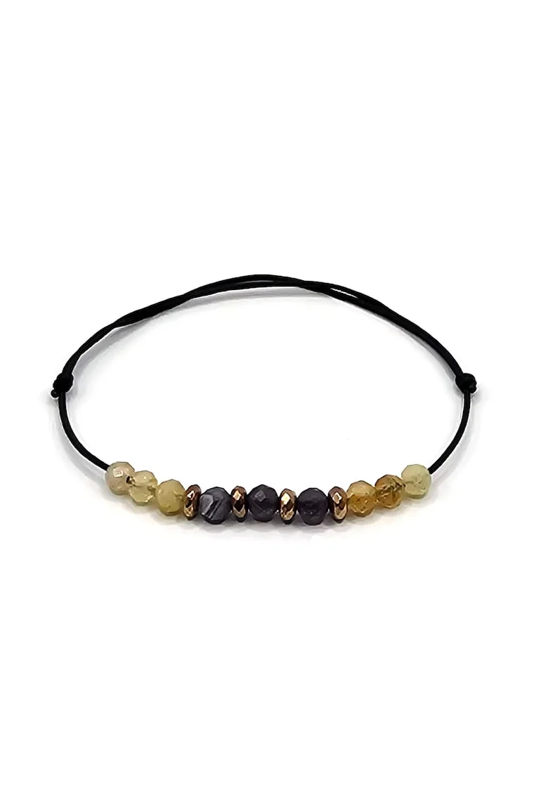 Bratara handmade, ajustabila, zodia Fecioara,  pietre semipretioase Citrin, Ametist si Hematit, Negru