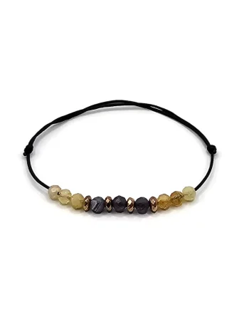 Bratara handmade, ajustabila, zodia Fecioara,  pietre semipretioase Citrin, Ametist si Hematit, Negru