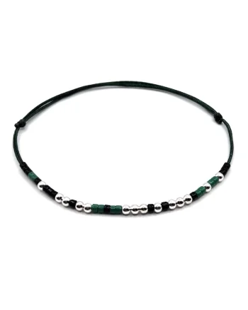 Bratara cod Morse, mesaj "Te iubesc",  dama, marime ajustabila, argint margele Miyuki, Verde/Negru