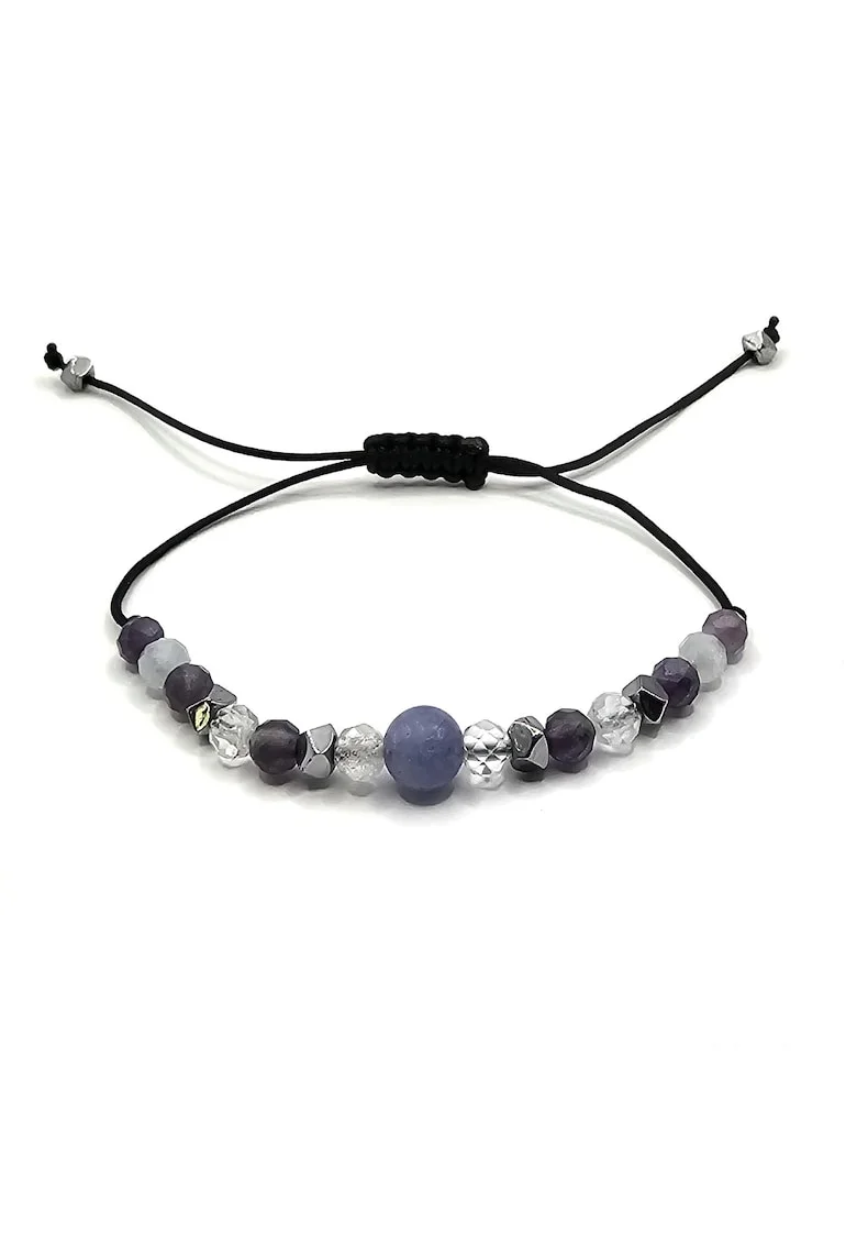 Bratara handmade, ajustabila, zodia Berbec,  pietre semipretioase Ametist, Hematit, Topaz si Acvamarin, Negru